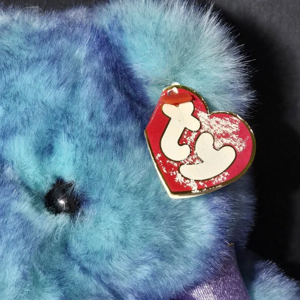VTG TY CLASSIC BLUEBEARY Teddy Bear Plush‎ W/Tag Purple Bow Stuffed Animal 1999